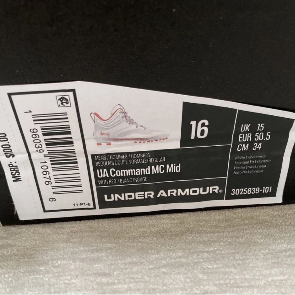 Under Armour Men's Command Mid Lacrosse Sneakers Cleat Shoe Red NEW Size 16 - Picture 2 of 8